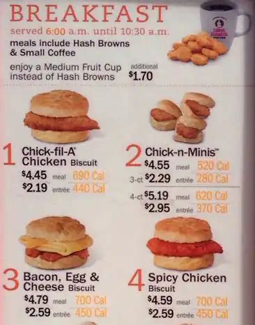 Chick Fil A Menu Breakfast Menu