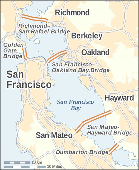 Bay area bridges map - Map of bay area bridges (California - USA)