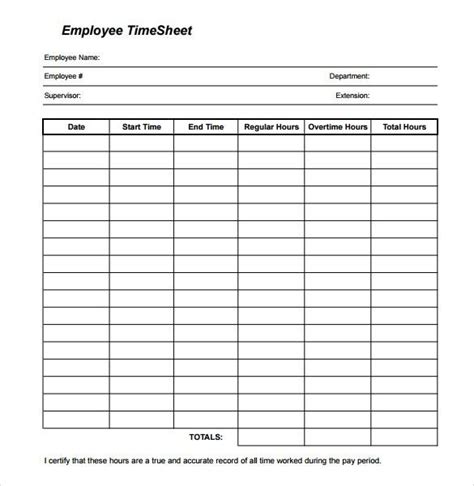 employee timesheet template for employees