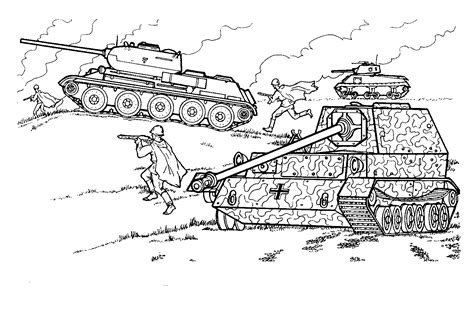 Coloriage - T-34 dans une bataille