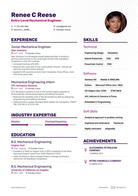 Entry level mechanical engineer resume samples template for 2023 layout skills keywords job ...