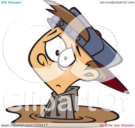 Clipart of a Cartoon Depressed White Boy Stuck in a Puddle of Mud ...