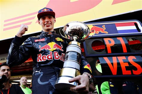 Max Verstappen, Red Bull Racing celebrates his win with his trophy at ...