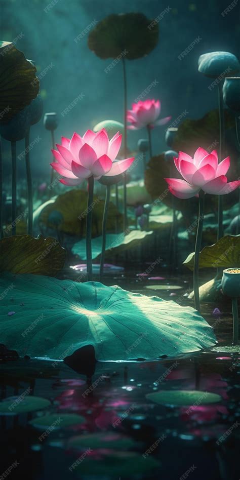 Premium AI Image | A painting of a lotus flower in a pond