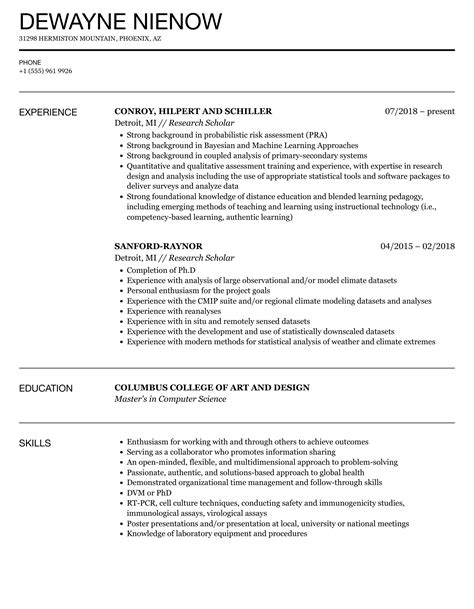 Research Scholar Resume Samples | Velvet Jobs