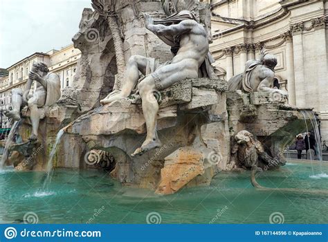 Fountain of the Four Rivers in Rome, Italy Stock Photo - Image of agone, medieval: 167144596