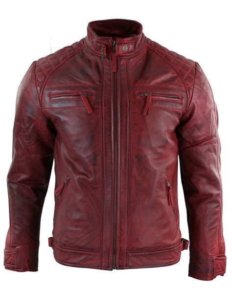 Real Leather Men's Red Distressed Leather Jacket - Etsy Nederland