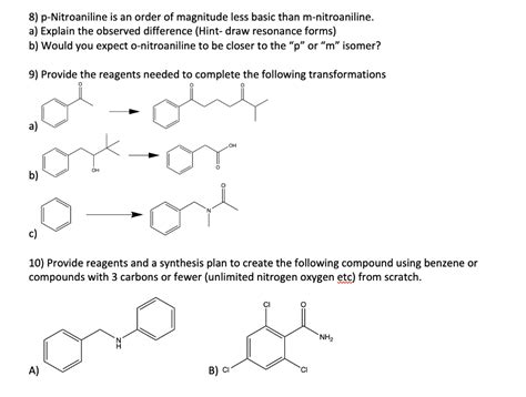 Solved 8) p-Nitroaniline is an order of magnitude less basic | Chegg.com