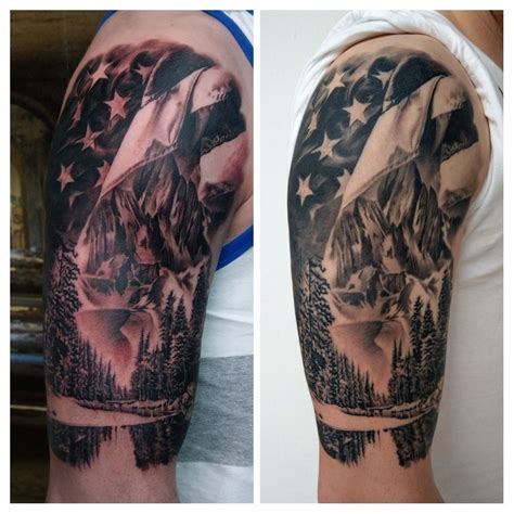 Patriotic tattoo american flag landscape | Patriotic tattoos, American flag sleeve tattoo, Tattoos