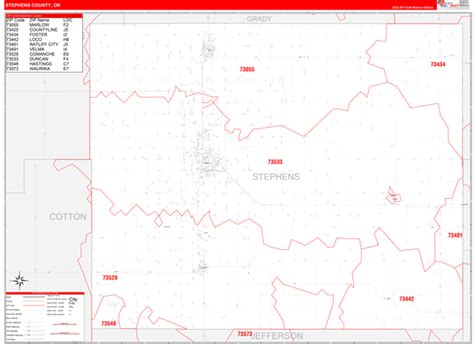 Stephens County, OK Zip Code Wall Map Red Line Style by MarketMAPS ...