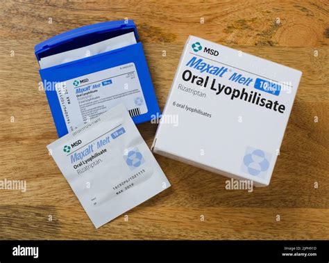 2016:Photograph of Maxalt Melt 10mg Oral Lyophilisate Rizatriptan tablets. A triptan medication ...