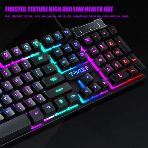 GUOTIAOTANG RGB Backlit Membrane Gaming Keyboard With Multimedia Keys Mechanical Feel Dedicated ...