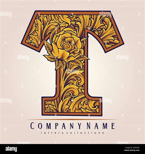 Classic engraved monogram ornament letter initial T vector illustrations for your work logo ...