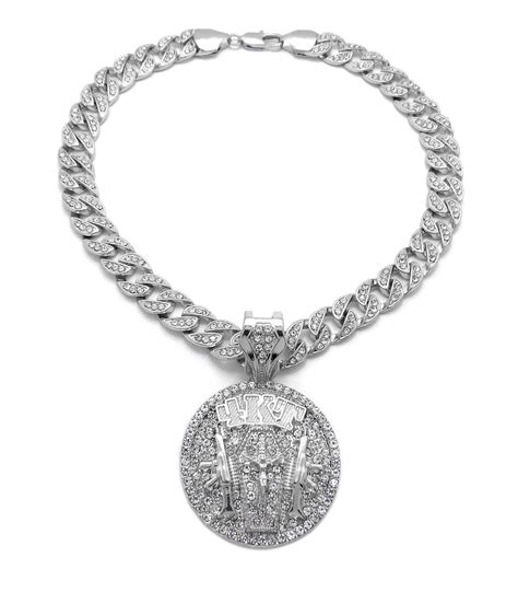 Hip Hop White Gold Tone NBA YoungBoy 4KT Pendant & 10mm 18" 20" 24" Ic