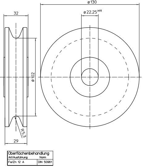 Pulley Sheave – ZTW 5.2 – Grey Cast Iron – Diameter: 130 mm – Lifting ...