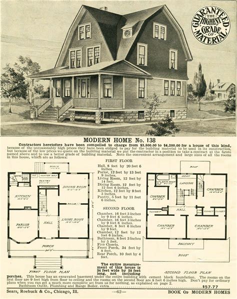 Sears No 138 1908 version | Vintage house plans, Dream house plans, Architectural house plans