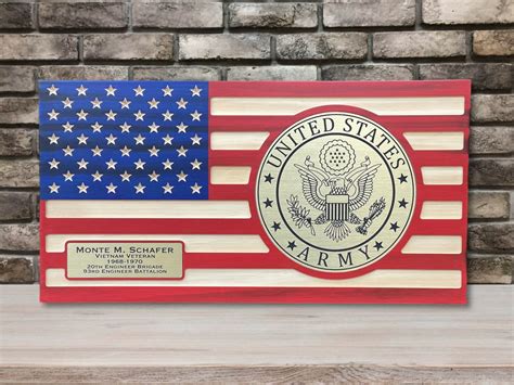 Army Retirement Gift, Personalized Wooden US Army Flag With Brass , Flush Mounted Inlay - Etsy