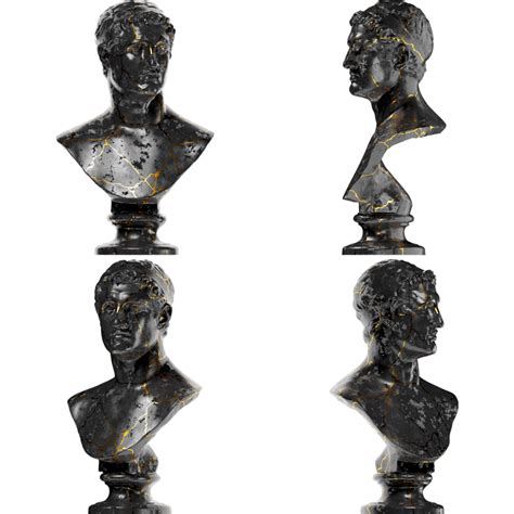 Ptolemy II Philadelphus Ancient Greek 3D Digital Bust Statue in Black Marble and Gold 26420751 PNG