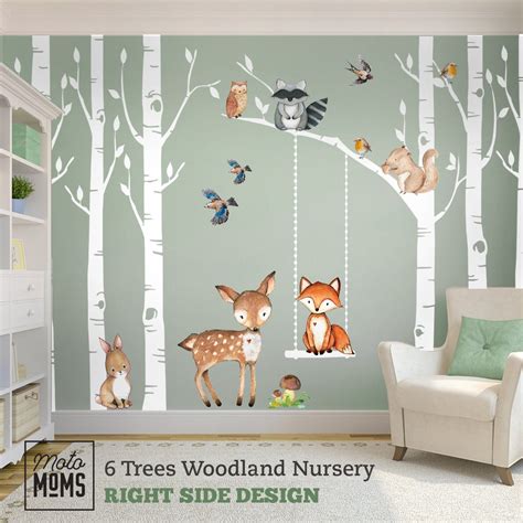 Woodland Nursery Wall Decor 6 Birch Tree Fox & Friends Wall Decal – MotoMoms Decor | Nursery ...