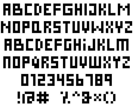 an old style pixel font with numbers and symbols