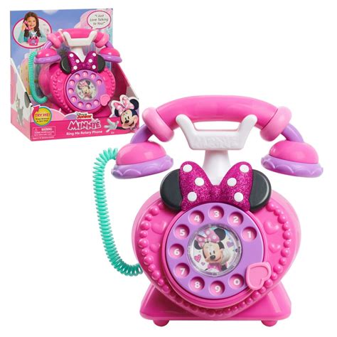 Disney Junior Minnie Mouse Ring Me Rotary Phone with Lights and Sounds, Pretend Play Phone for ...