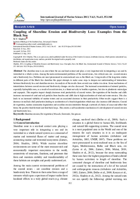 (PDF) Coupling of Shoreline Erosion and Biodiversity Loss: Examples from the Black Sea ...