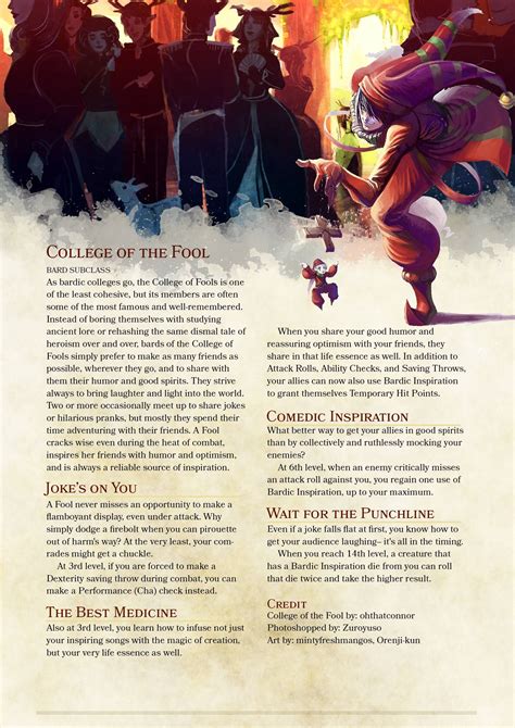 College of the Fools Bard Subclass | Dnd 5e homebrew, Dnd bard ...