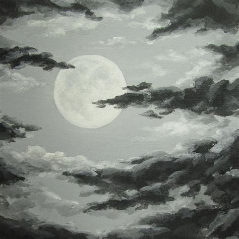 Full Moon In A Cloudy Sky Painting - Cloudy Sky Drawing | Night sky ...