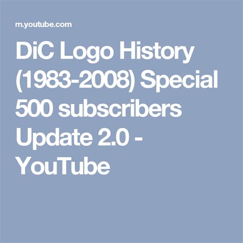 DiC Logo History (1983-2008) Special 500 subscribers Update 2.0 - YouTube | History, History ...