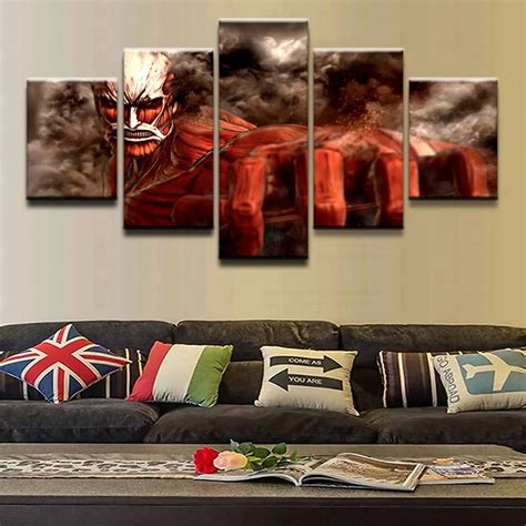 Canvas Painting Modern Print Picture 5 Pieces Attack on Titan Colossal Titan Shingeki No Kyojin ...