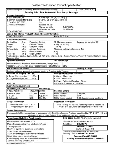 Finished Product Specification Template - Fill and Sign Printable Template Online | US Legal Forms