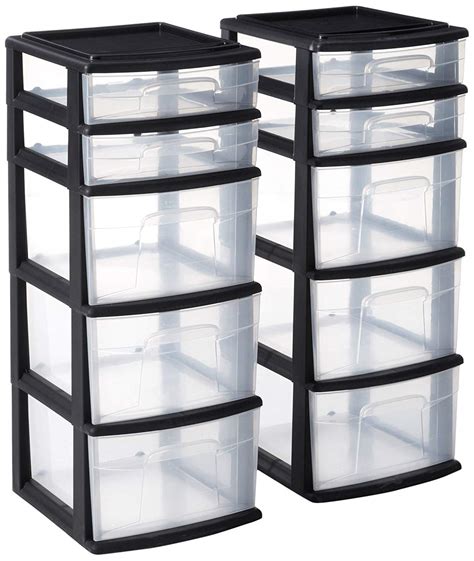 HOMZ 05565BKDC.02 Plastic 5 Drawer Medium Storage Tower, Black Frame ...