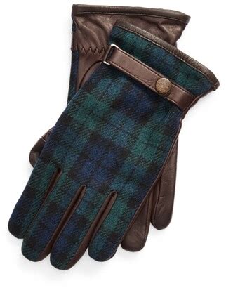 Ralph Lauren Plaid & Leather Touch Screen Gloves - ShopStyle