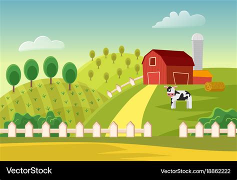 Cartoon farm landscape field with farmers Vector Image