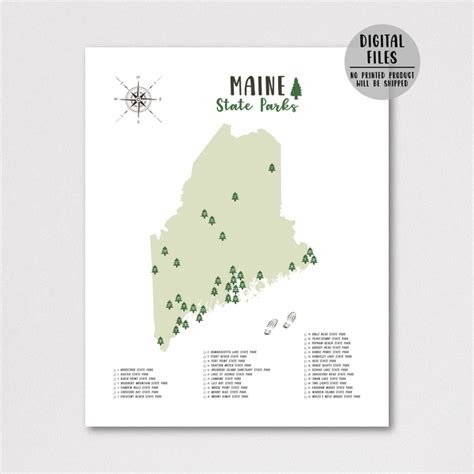 Maine State Parks Map | Maine Map | Gift For Traveler | Digital Print ...