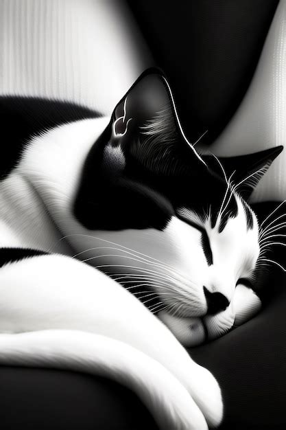 Premium AI Image | Black and white anime sleeping cat