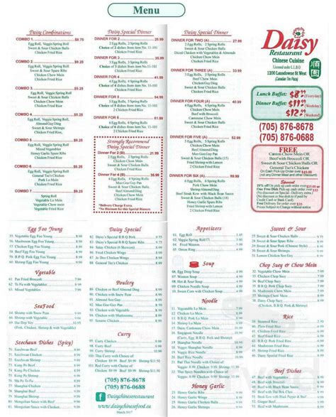 Daisy Restaurant menu in Peterborough, Ontario, Canada