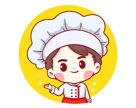 Cute bakery chef boy bienvenido sonriente logo de ilustración de arte ...