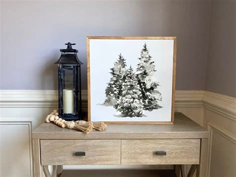 Evergreen Landscape Winter Trees Christmas Decor, Christmas Sign, Christmas Wall Art, Snowy ...