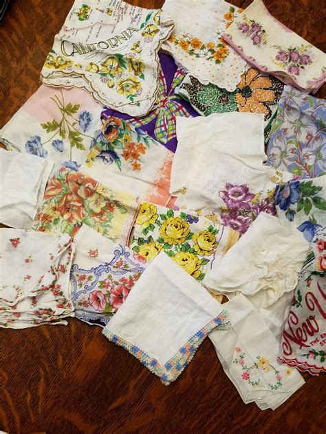 Vintage Lot of 20 Multicolor Women's Handkerchiefs Includes 12 floral; 2 states; one with ...