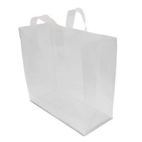 16x6x12" 100 Pcs. Large Frosted Clear Plastic Gift Bags with Handles, Shopping Bags, Take Out ...