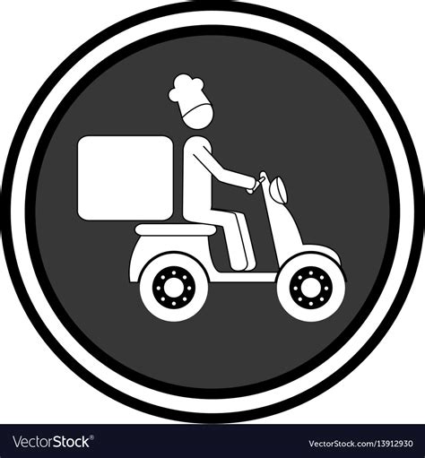 Monochrome circular emblem with delivery man Vector Image