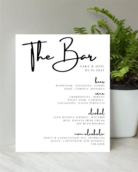 Minimalist Wedding Bar Menu TEMPLATE Modern Industrial - Etsy | Bar ...