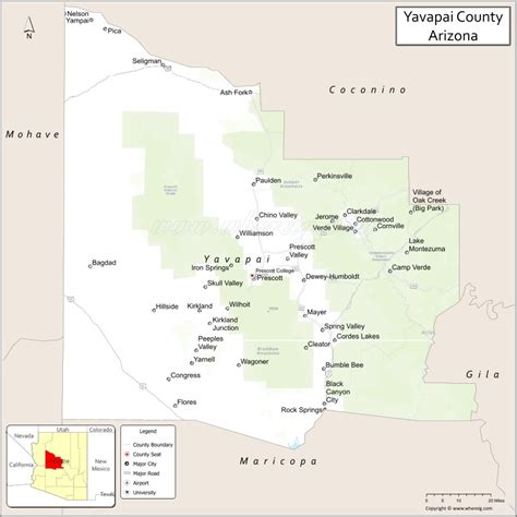 Map of Yavapai County, Arizona - Where is Located, Cities, Population, Highways & Facts