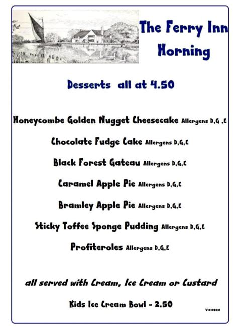 The Ferry Inn Of Horning Full Menu Online