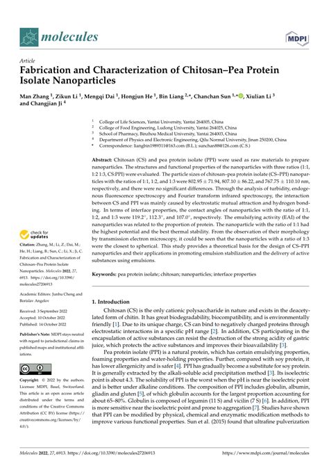 (PDF) Fabrication and Characterization of Chitosan–Pea Protein Isolate Nanoparticles