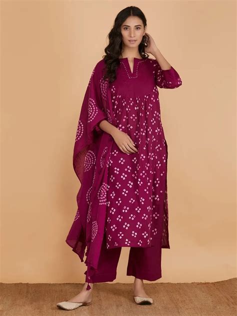 Buy Burgundy Bandhani Cotton Dupatta online at Theloom | Bandhani dress, Bandhani dress pattern ...