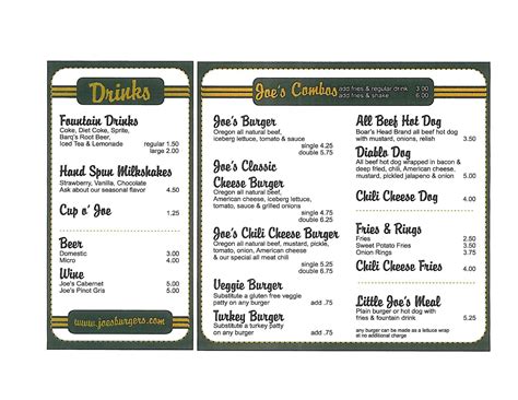 Joe's Burgers Menu, Menu de Joe's Burgers, Downtown, Portland ...