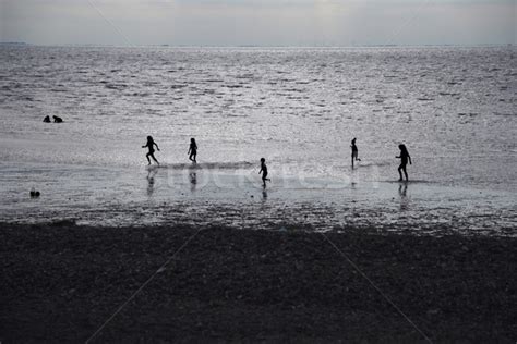 Children playing at the beach in silhouette stock photo © sarahdoow (#3284852) | Stockfresh