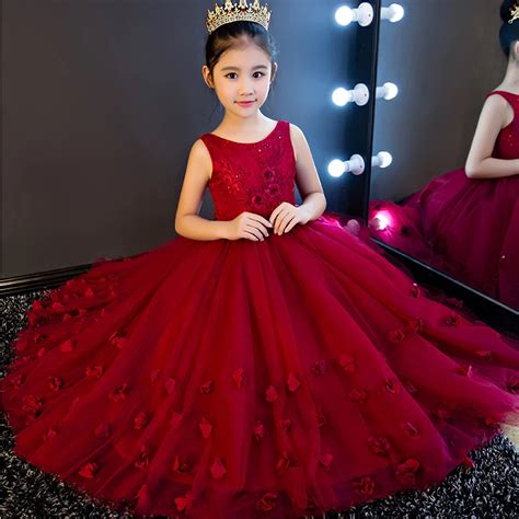 High Quality Wine Girls Piano Performance Dress Newest Design Girl Clothes Party Prom Dress ...